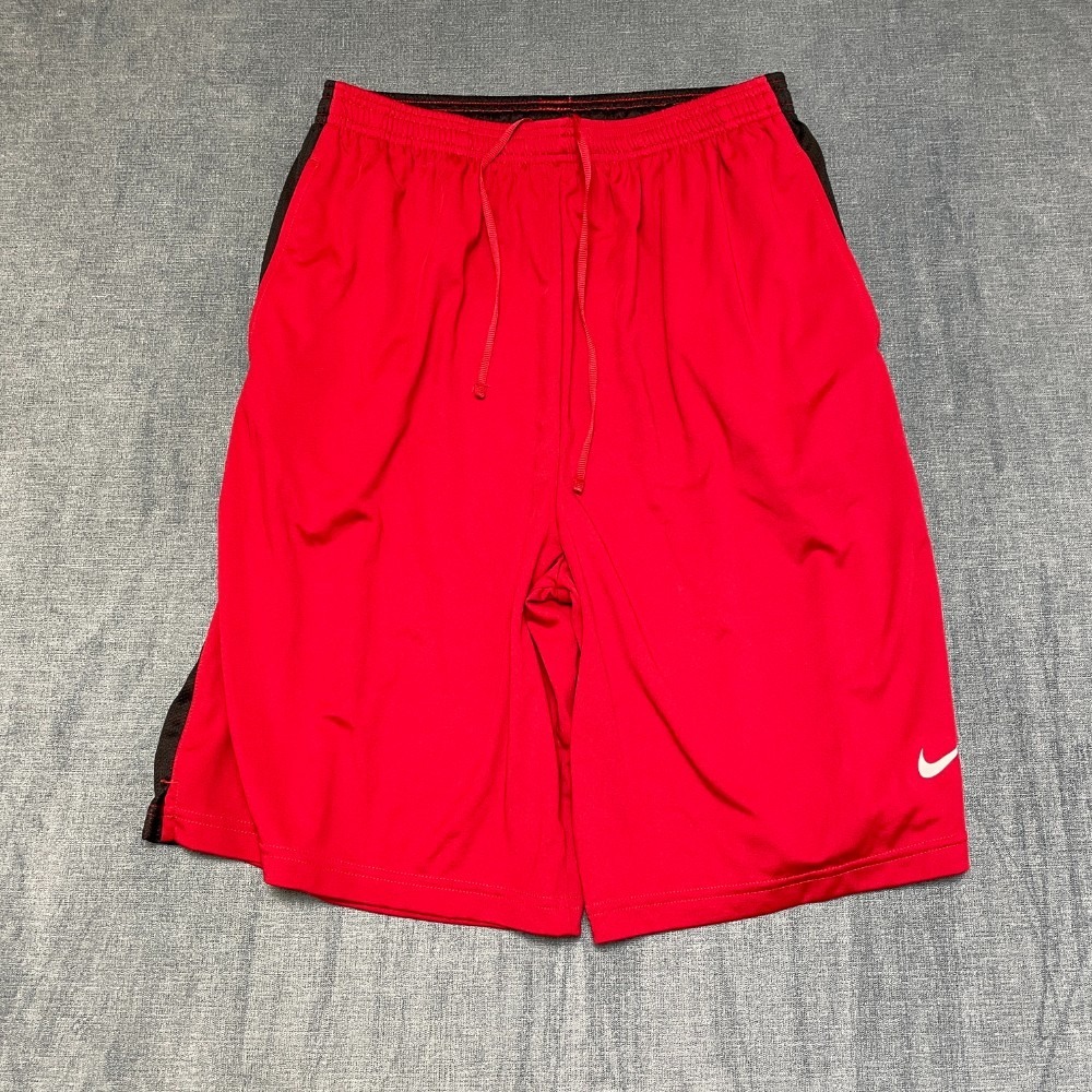 Nike Dri Fit Basketball Shorts Mens 29 Red Black Swoosh Logo Drawstring Waist